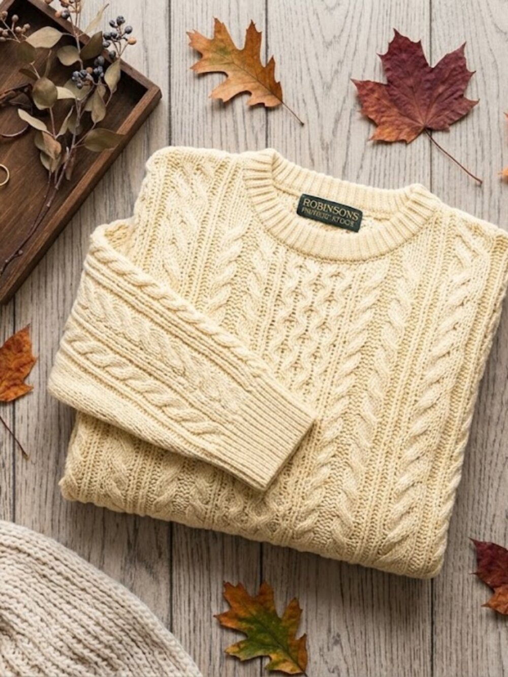 Robinsons Private Stock Vintage Cable Knit Sweater Yellow Cream Size L